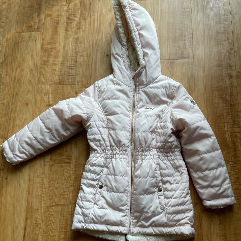 Pale pink DKNY girls winter coat. New with tags.